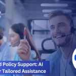 Support center with four agents wearing headsets, one agent smiling and holding a pen.