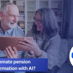 Smiling older couple holding a tablet and documents, representing automated pension information.
