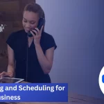 Receptionist at a modern wellness center using a tablet for 24/7 online booking and scheduling.